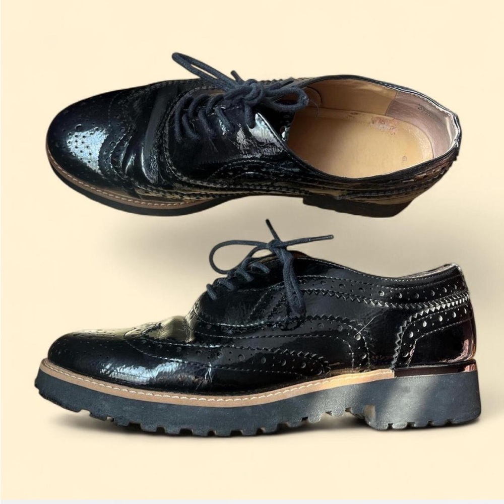 Glossy Black Lace-Up Brogues